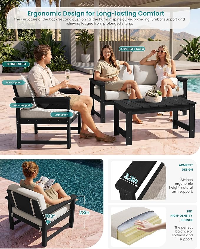 SERWALL 8 Pieces HDPE Outdoor Conversation Sofa Set - Image 2