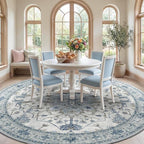 RELEANY Area Rugs Round 8ft Washable Non-Slip, Floral Vintage Distress Print - Image 2