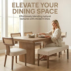 HNY Mid Century Modern Rattan Dining Chairs Set of 4, Farmhouse Linen - Image 7