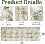 jinchan Ruffled Floral Valance Linen Shabby Chic Small Window Curtain 18 Inch - Image 8