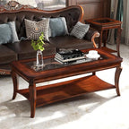 Coffee Table with Tempered Glass Top and Storage Shelf, Farmhouse Living Room by MODERION-YourHomeSoulMate