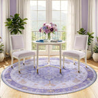 RELEANY Area Rugs Round 5ft Washable Non-Slip, Floral Vintage Distress Print - Image 2