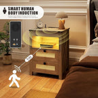 Night Stand with Gun Drawer, Bedside Table with Charger Station & LED Human - Image 6