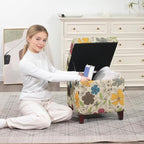 Adeco 18 Inch High Cube Ottoman Storage, Floral Printed Linen Chair Foot Stools - Image 5