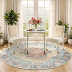 RELEANY Area Rugs Round 5ft Washable Non-Slip, Floral Vintage Distress Print - Image 2
