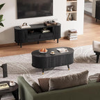SULIVES Oval Coffee Table with Storage, Small Fluted Center Table - Image 8