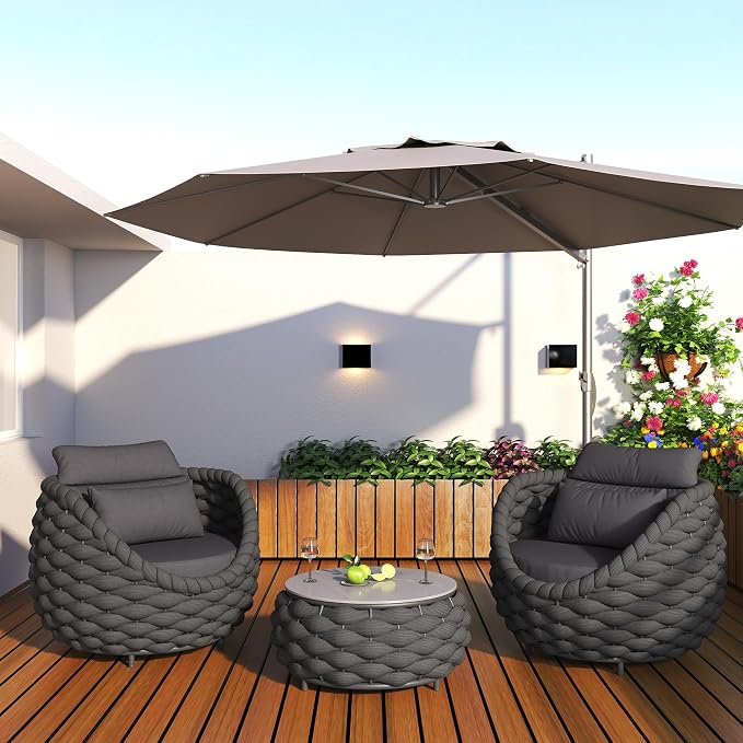 TWT 3 Pieces Aluminum Patio Furniture Set, Hand Woven Polyester Rope Modern - Image 8