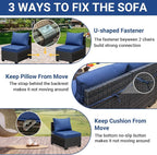 Jing's Villa 8-Piece Patio Furniture Set, All-Weather Outdoor Wicker Sectional - Image 6