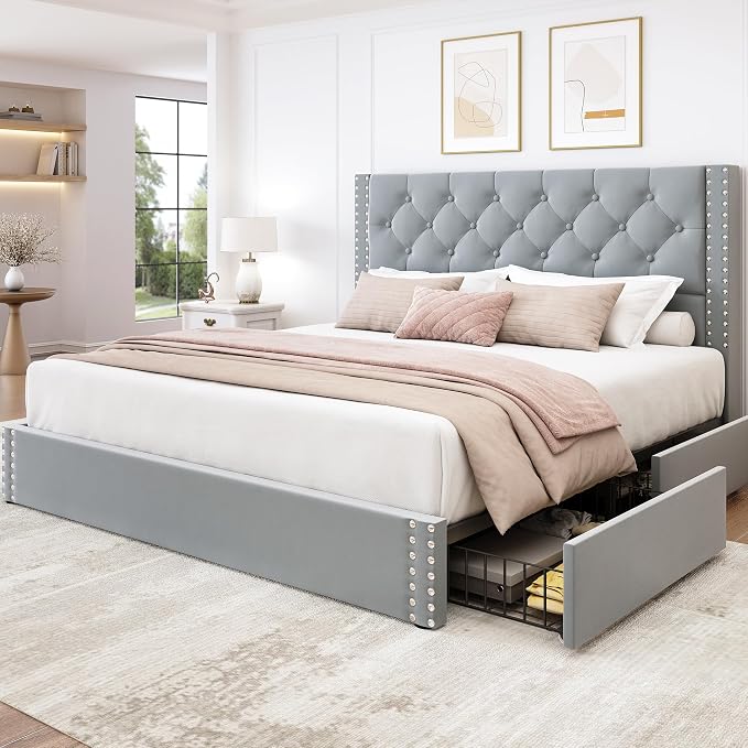 LARMACE Full Size Bed Frame Upholstered Platform Bed by LARMACE