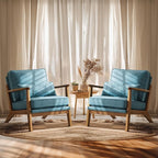 VINGLI Solid Wood Wide Armrests Accent Chair Set of 2, Upholstered Mid Century by VINGLI