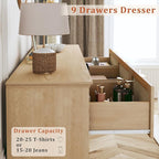HUAHUU 9 Drawer Dresser for Bedroom, 60 Inch Long Dressers & Rattan Chest of - Image 4