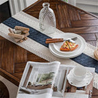 Macrame Table Runner Cream Beige and Blue Boho Table Runners - Image 2