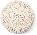 REDEARTH Round Pouf Ottoman –18"x18"x14" Hand-Knitted Cotton Pouffe –Cable - Image 5