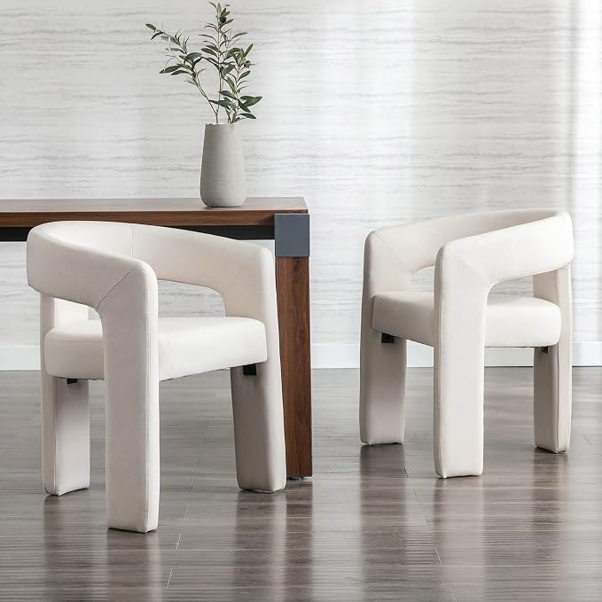 RIVOVA Modern Barrel Dining Chairs Set of 2, Linen Upholstered Accent Side Chair by RIVOVA