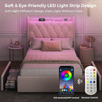 Twin LED Velvet Bed Frame with 2 Storage Drawers&Hidden Headboard, Upholstered - Image 5