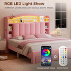 Full LED Bed Frame with Storage Headboard & 2 Storage Drawers, Princess Velvet - Image 8