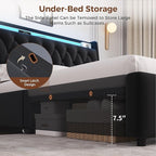 Full LED Velvet Bed Frame with 2 Storage Drawers&Hidden Headboard, Upholstered - Image 4