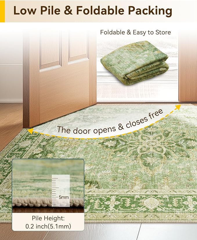 RELEANY Area Rugs 5'x8' Washable Non-Slip, Floral Vintage Distress Print - Image 5