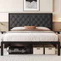 Fluest Queen Bed Frame with Headboard Linen Upholstered Bed Frame Platform by Fluest