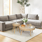 Wnutrees Farmhouse Round Coffee Table, Rustic Sofa Side Tea Tables Nesting - Image 4