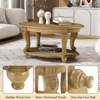 Oval Wood Coffee Table for Living Room, 2-Tier Solid Wood Coffee Table - Image 5
