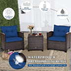 COSTWAY 3PCS Patio Furniture Set, PE Rattan Wicker Sofa w/Washable Cushion and - Image 6