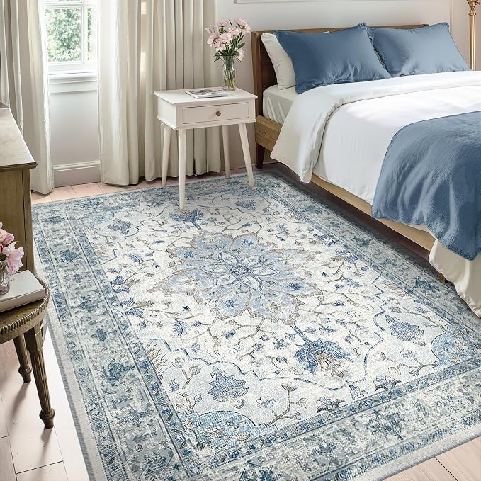 RELEANY Area Rugs 5'x8' Washable Non-Slip, Floral Vintage Distress Print - Image 2