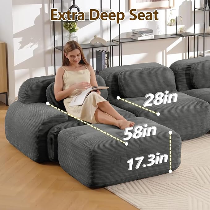 Boneless Sectional Couch, No Assembly Required, 152.7” Modular Cloud Sofa - Image 5