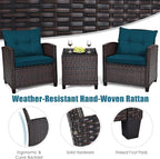 Tangkula 3 Pieces Patio Furniture Set, PE Rattan Wicker 3 Pcs Outdoor Sofa Set - Image 4