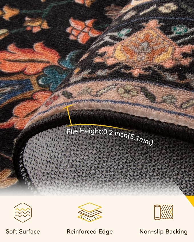 RELEANY Area Rugs 8'x10' Washable Non-Slip, Floral Vintage Distress Print - Image 4