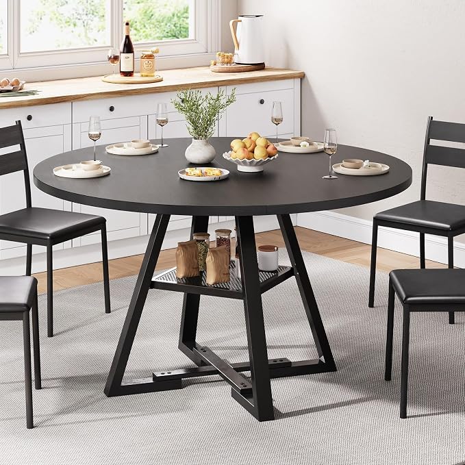 Jocoevol Round Dining Table for 4, Kitchen Dining Room Circle Dinner Pedestal - Image 4