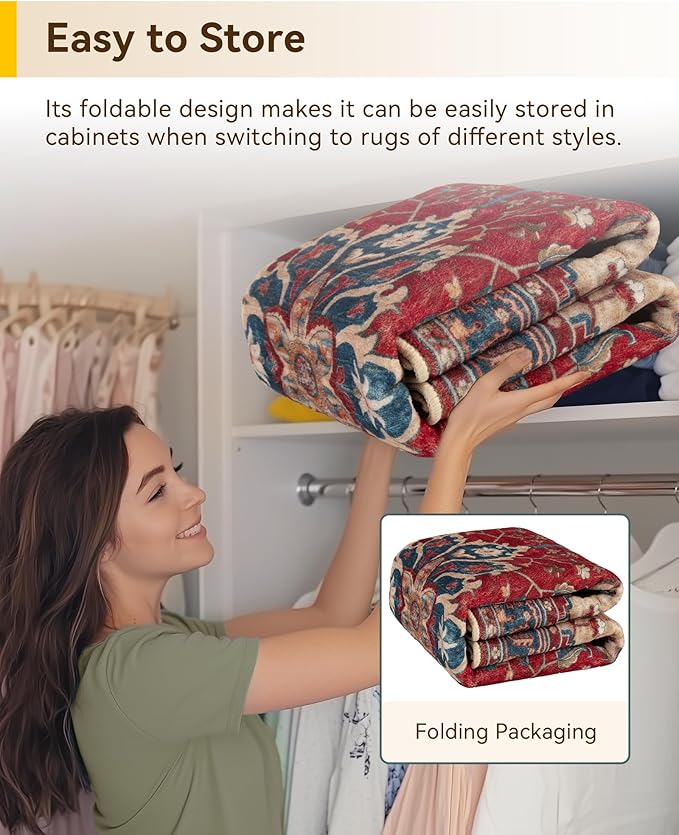 RELEANY Area Rugs Round 5ft Washable Non-Slip, Floral Vintage Distress Print - Image 5