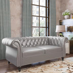 ORRD 2 Piece Living Room Set, Chesterfield Leather Sofa Couch Chair - Image 6