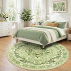 RELEANY Area Rugs Round 8ft Washable Non-Slip, Floral Vintage Distress Print - Image 3