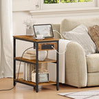 HOOBRO End Table with Charging Station, Simple Rustic Side Table with 3-Tier - Image 2