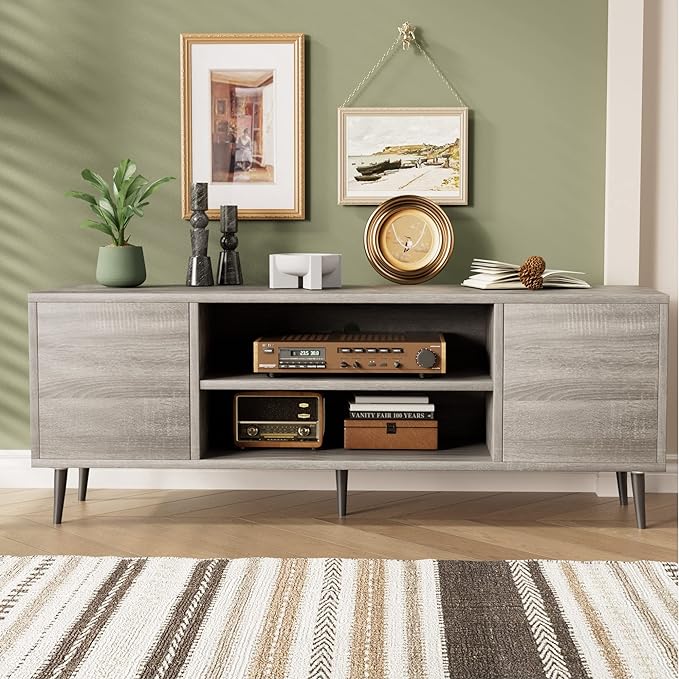 JUMMICO TV Stand for 65 Inch TV, Mid Century Modern TV Stand, Entertainment - Image 6