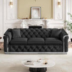 84.6" Luxury Chesterfield Sofa Velvet Tufted Sofa Black and Silver Couch - Image 8