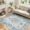 RELEANY Area Rugs 4'x5' Washable Non-Slip, Floral Vintage Distress Print by RELEANY