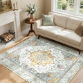 RELEANY Area Rugs 4'x6' Washable Non-Slip, Floral Vintage Distress Print by RELEANY
