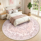 RELEANY Area Rugs Round 10ft Washable Non-Slip, Floral Vintage Distress Print - Image 2