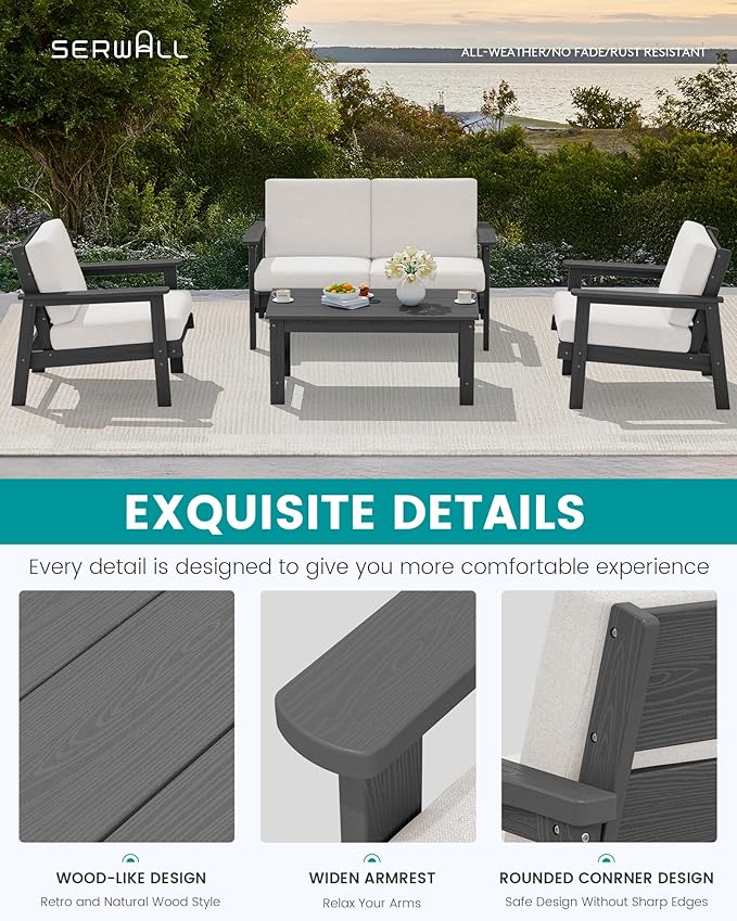 SERWALL HDPE Outdoor Patio Loveseat, All Weather Wood-Like Outdoor Sofa HDPE - Image 8