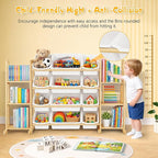 Toy Storage Organizer with Bookshelf – Wooden Toy Organizer with 12 Toy Bins & - Image 4