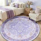 RELEANY Area Rugs Round 6ft Washable Non-Slip, Floral Vintage Distress Print - Image 3