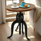 Carolina Chair & Table Adjustable Hand Crank 18" Wooden Top Rustic Side Table - Image 7