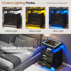 Black Night Stand Set 2 with Wireless Charging Station, Smart Bedside Table - Image 5