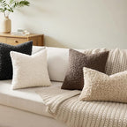 Faux Fur Throw Pillow Covers 20x20 Inch Set of 2 Boucle Neutral Decorative - Image 2