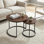 Round Nesting Coffee Table Set of 2, Modern Marble Pattern Wooden Nesting Tables by Cuizehua