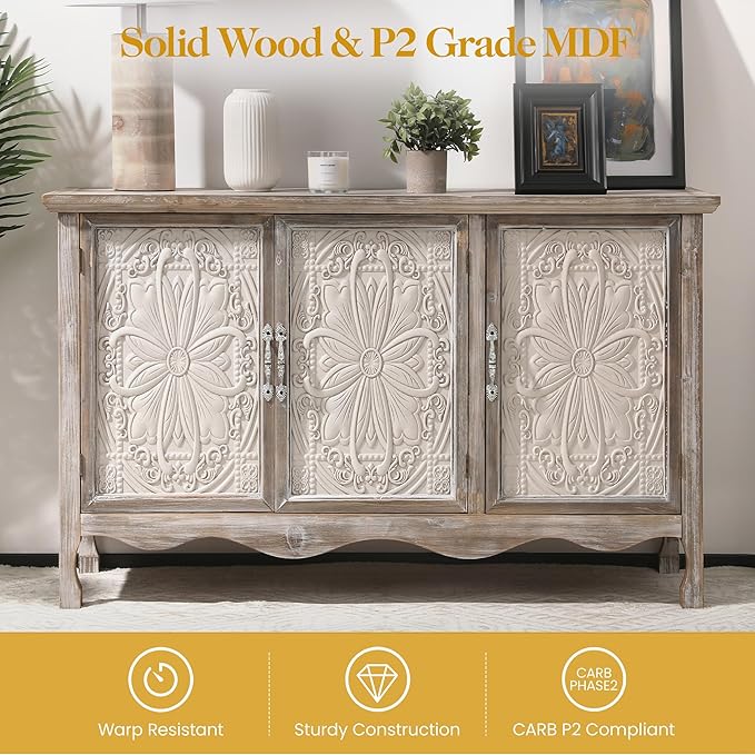RoyalCraft Buffet Cabinet with Storage, Vintage Solid Wood Sideboard with 3 - Image 6