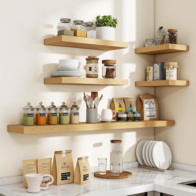 Acovy 72 Inch Floating Shelves, 3D Textured Wood Grain, Wooden Shelves - Image 7
