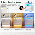 HNEBC LED Nightstand with Charging Station High Gloss Bedside Table with 2 - Image 6